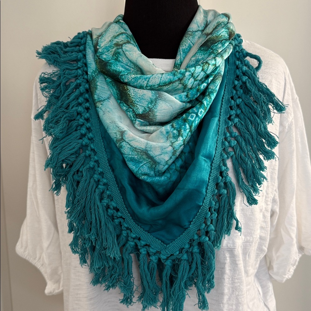 Rococo Sand 100% silk fringe scarf/shaw